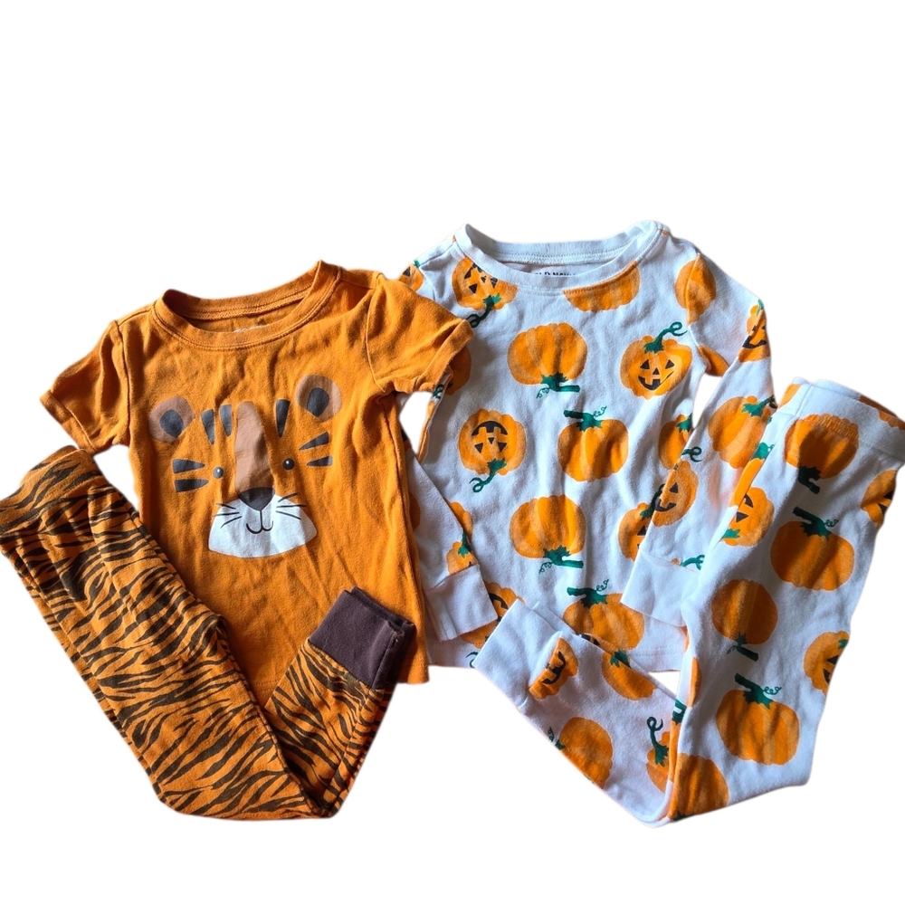 Old Navy 3T Halloween Pajama Bundle Pumpkin Tiger PJ Sets Toddler Boys